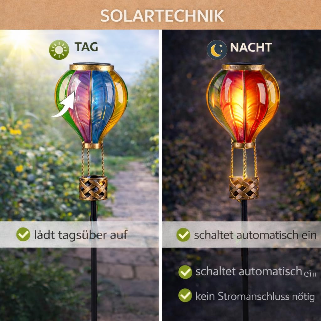 formano 2er Set Solarleuchten mit Flammen-Effekt & Windrad Solar Gartenstecker LED Ballon Bunte Acryl Ballonleuchten mit Dämmerungssensor, 114 cm Gartenstecker Solarlicht für Garten Balkon Terrasse