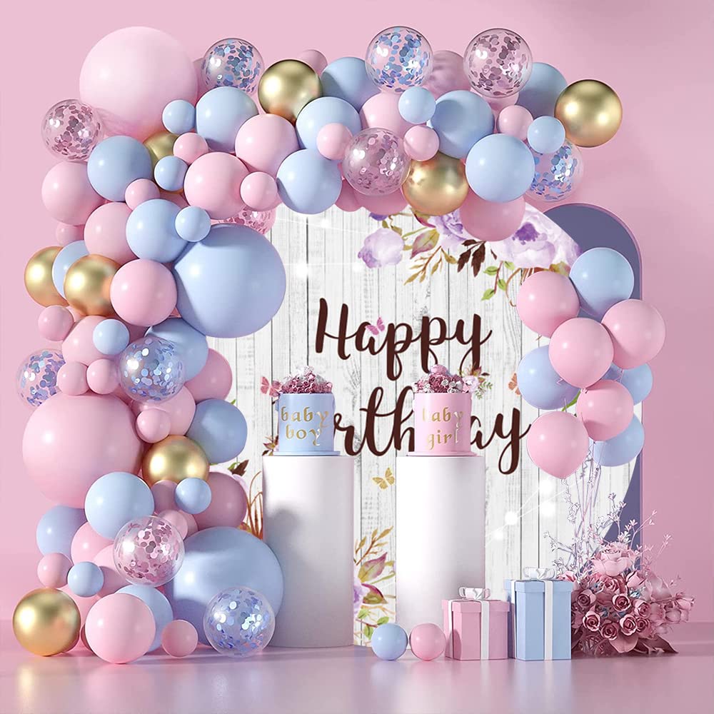Runde Hintergrundabdeckung „Happy Birthday“ – Rustikales Holz-Design Mit Lila Blumen Für Foto-Hintergrund
