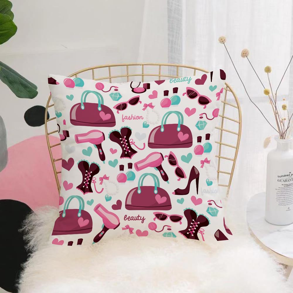 Hyosxw Girls Illustration Of Fashion Beauty Theme - A10 Cushion Cover,Throw Pillow Case Home Decorative For Living Room Bedroom Sofa Chair 18X18 Inch,Illustration Of Fashion Beauty Theme,Pillowcase 45X45cm