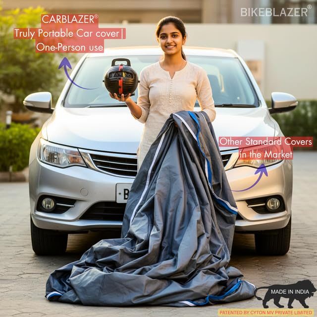 Image of CARBLAZER Portable & Semi-Automatic Full Body Car Covers - Heavy Duty Device | Dust Proof | UV Safe | Water Resistant | Anti-Theft & Scratch Proof Covers, Compatible for VinFast VF MPV 7 Black