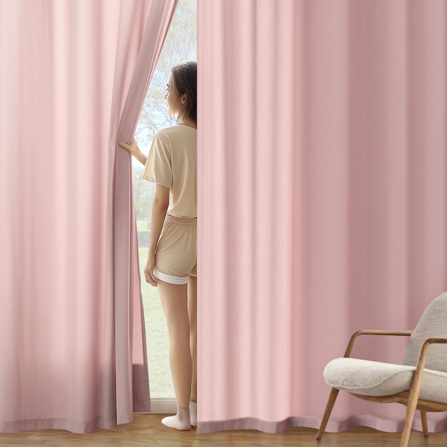 MIULEE Baby Pink Privacy Sheer Curtains That Let Light in 72 Inches Long Non-See-Through Semi Sheer Curtain Light Filtering Window Curtains Drapes for