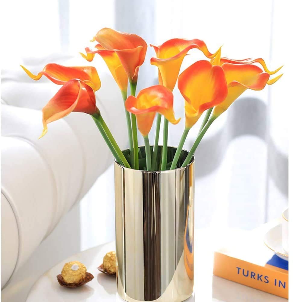 Satyam Kraft 10 Pcs Artificial Flower Rubber Lily Sticks for Bouquet Wedding Decoration, DIY Artificial Garland Supplies Lilly Flower Sticks 10 Sticks (Orange)