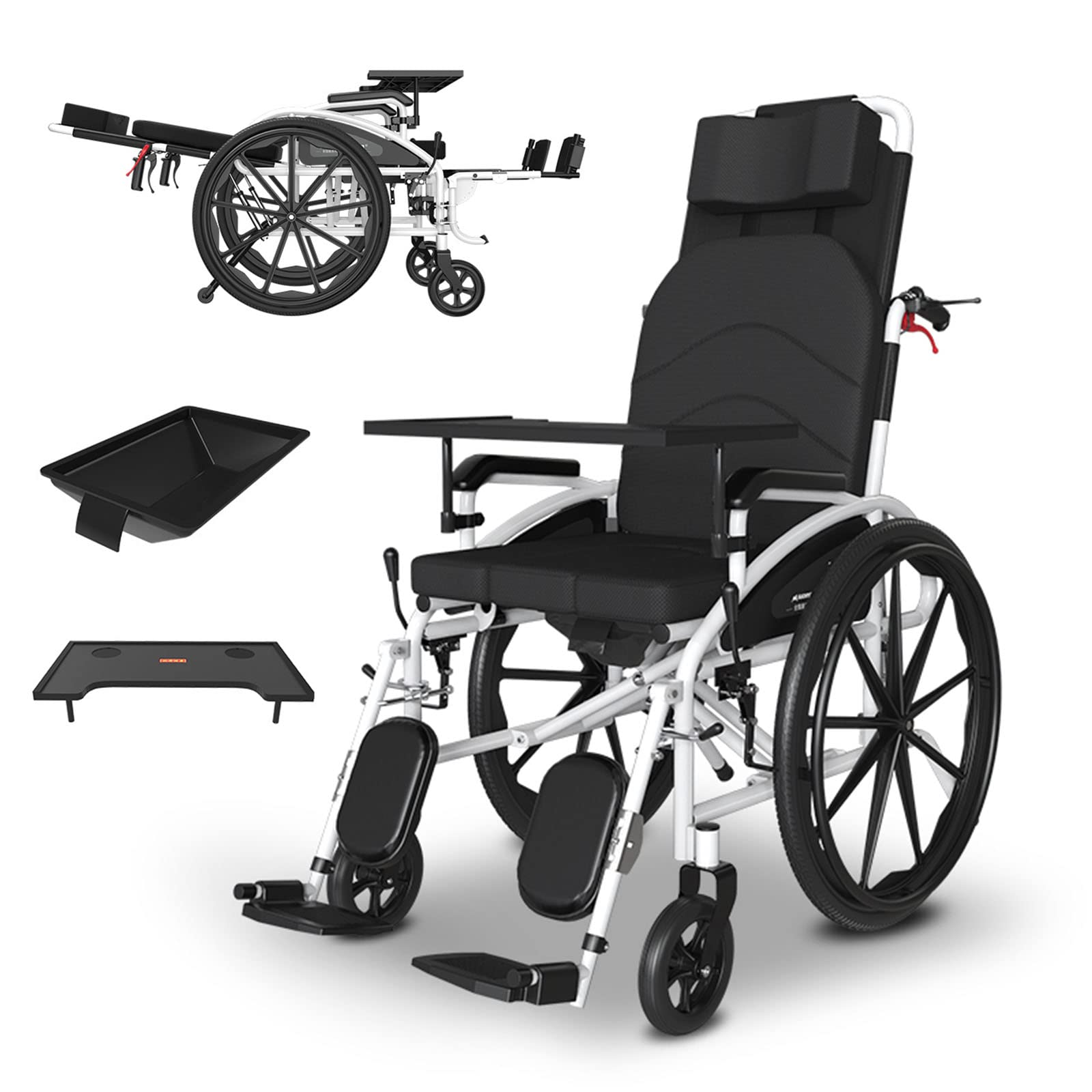 Silla de Ruedas Plegable Ligera, Sillas de Ruedas Plegables Ligeras para Mayores y minusválidos, Silla de Ruedas Estrecha para casa, Ortopedia, Acero, Negro