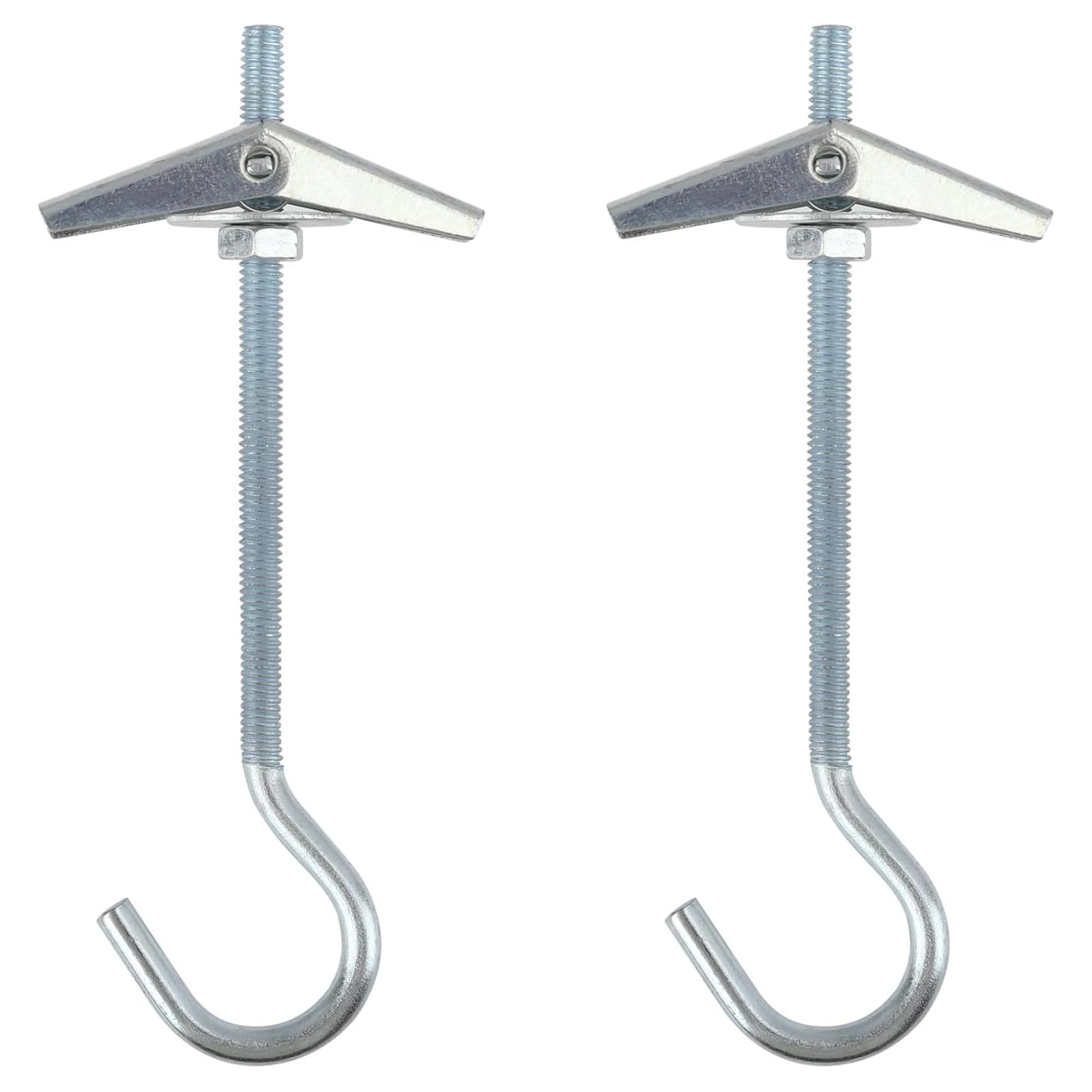 WEIKANG 2 Pcs Ceiling Hooks,Metal Wing Spring Toggle Hook for Hanging Plants,Heavy-Duty Fixing Anchors with Threaded Swag Hooks,for Wall Board Hanging Plants & Lights Decor(Silver)