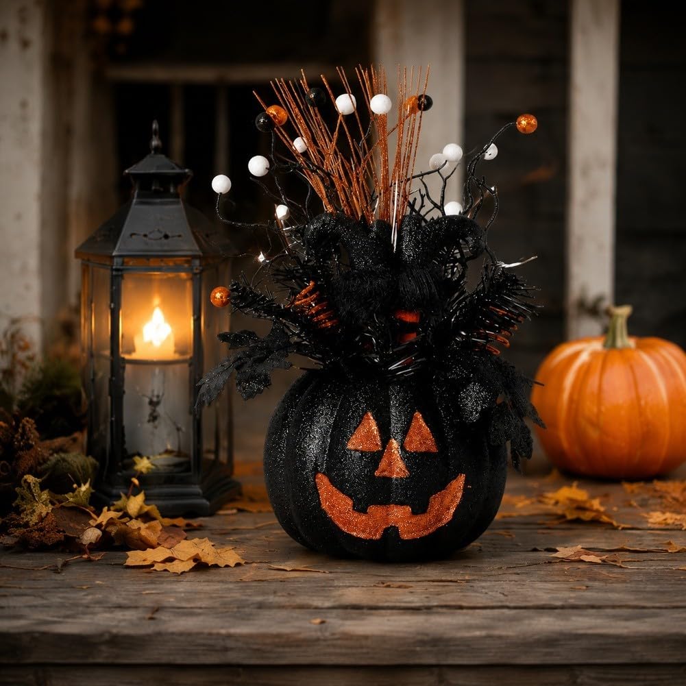 Calabaza Negra Halloween 38cm Plástico Realista Calabaza Negra
