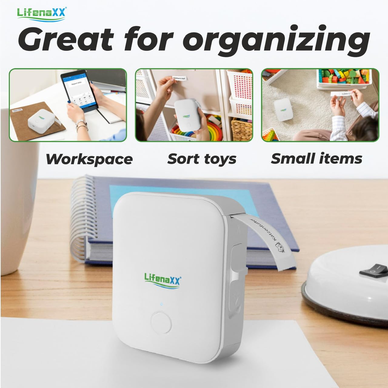 Lifenaxx Portable Thermal Label Printer with Label LX-048, Wireless App-Based Printing, USB-C Rechargeable - Image 3