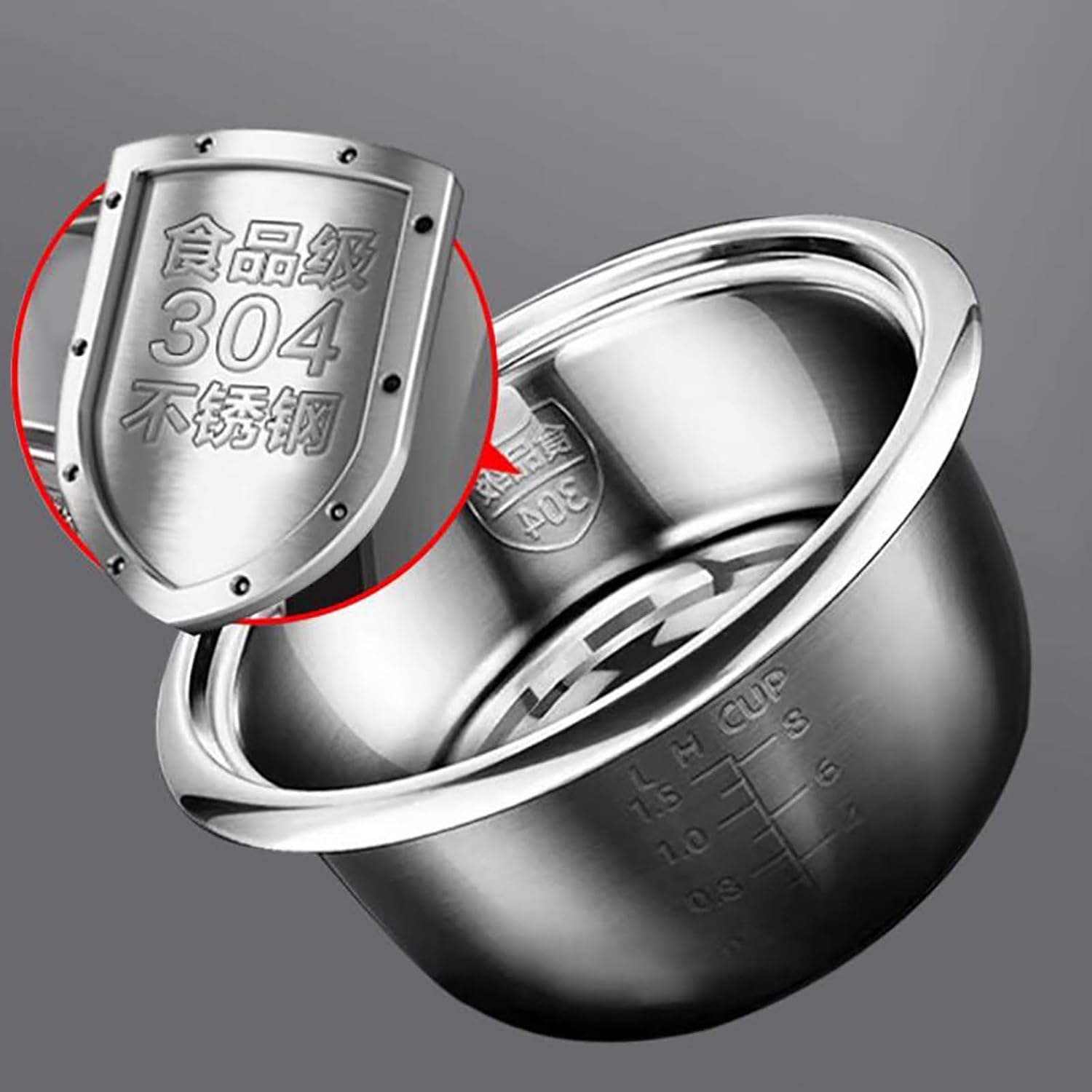 Rice Cooker and Steamer (2-6L) 304 Stainless Steel Liner, with Spatula and Measuring Cup, for 1-10 People，220-240V US/EU Power(4L)