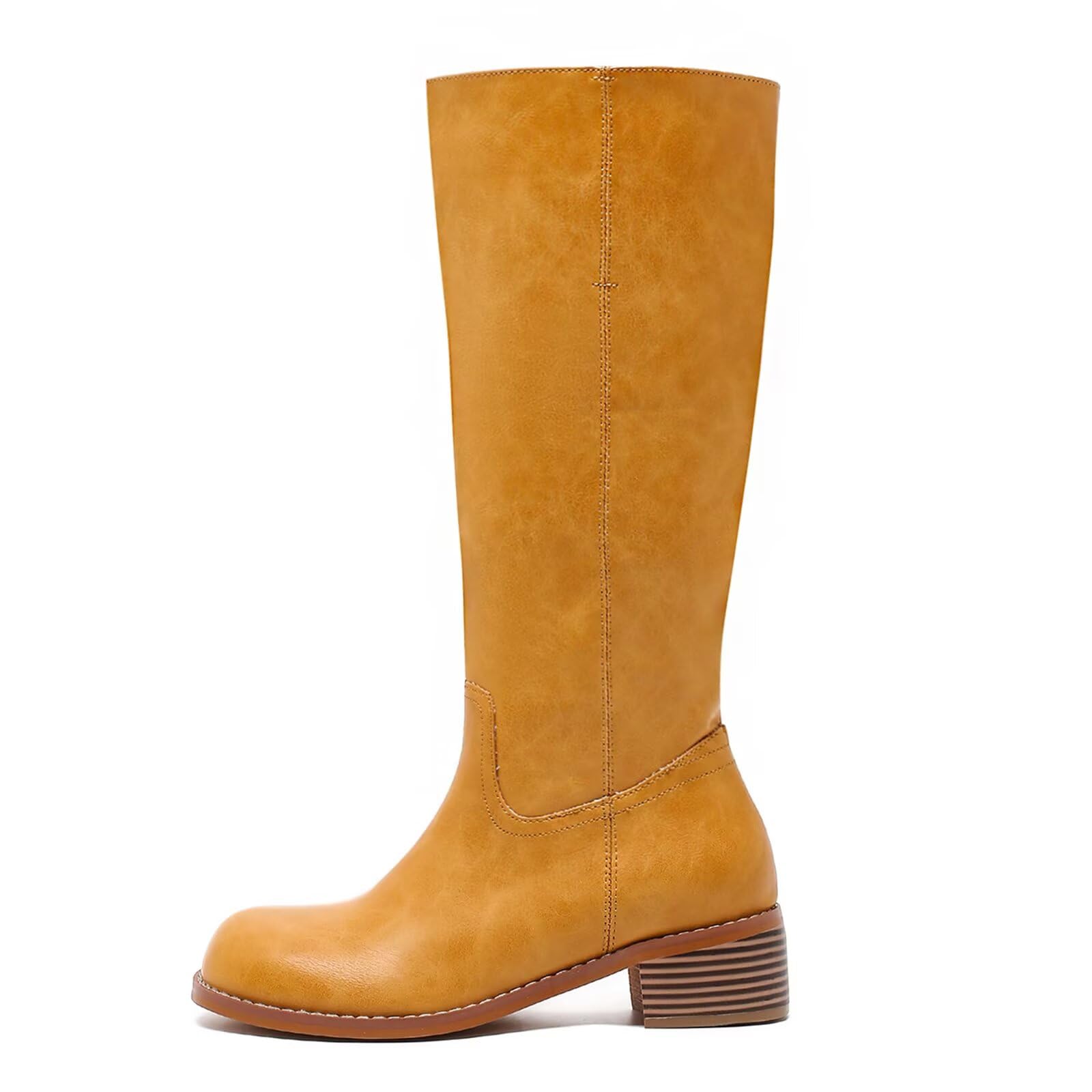Hodeery Women's Knee High Boots Square Toe Tall Boots Wide Calf for Women Platform Chunky Block Heel Comfortable