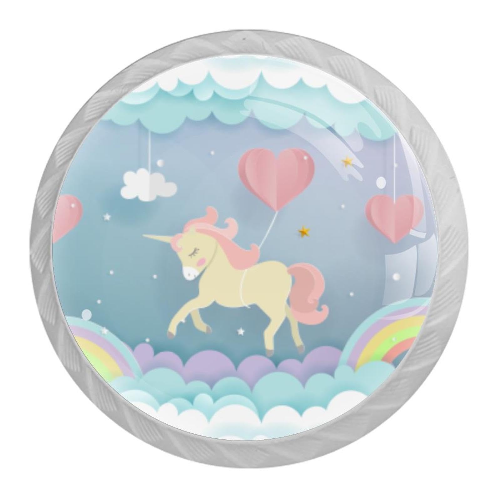 Tqmspg 4 Pieces Drawer Pulls Cloud Rainbow Horse Door Knobs Dresser Handles for Kitchen Wardrobe Cupboard Hardware Furniture