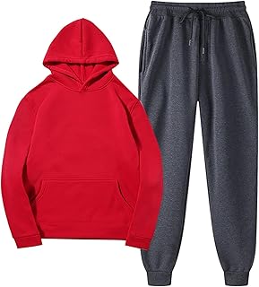 YHEGHT Conjuntos de roupas masculinas de duas peças moda cor sólida outono inverno moletom moletom corrida conjunto esportivo, Vermelho, XXG