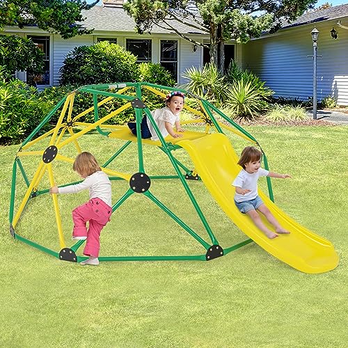 Image of Olakids Climbing Dome with Slide, Kids Outdoor Jungle Gym Geometric Dome Climber, Steel Frame, 8FT Climb Structure Backyard Playground Center Equipment for Toddlers