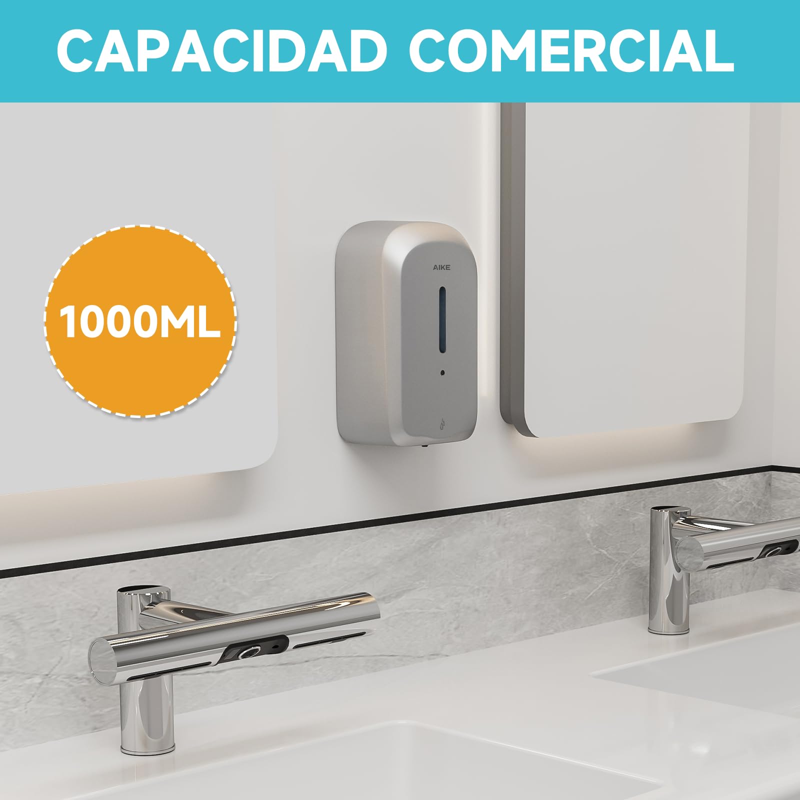 AIKE 1000 ML Dispensador Automático De Jabón De Pared, Diseño Resistente A Manipulaciones para Uso Público Comercial, AK1226S