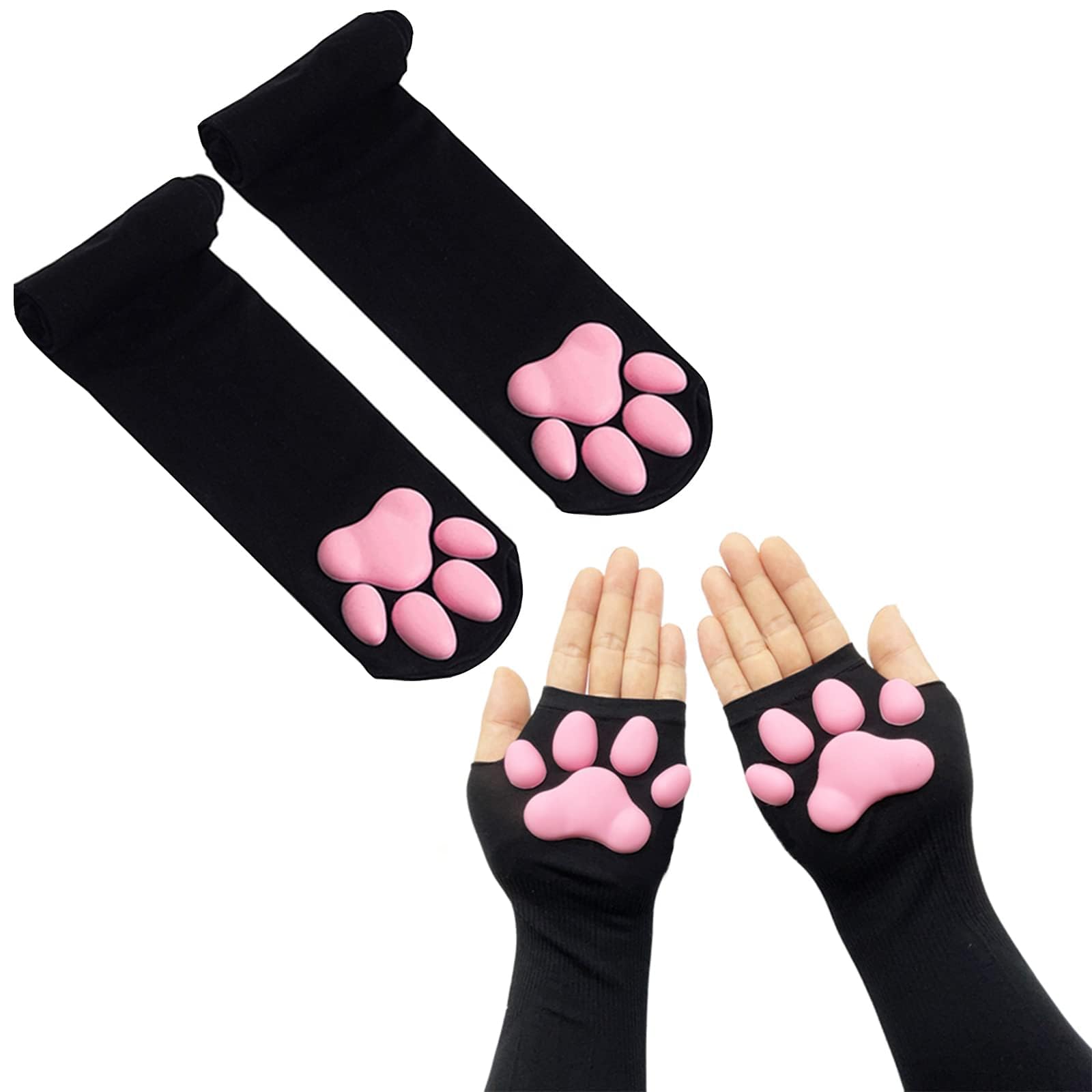 ztowoto Thigh High Socks, Pink 3D Kitten Claw Stockings Cute Cat Paw Pad Socks for Girls Women Cat Cosplay