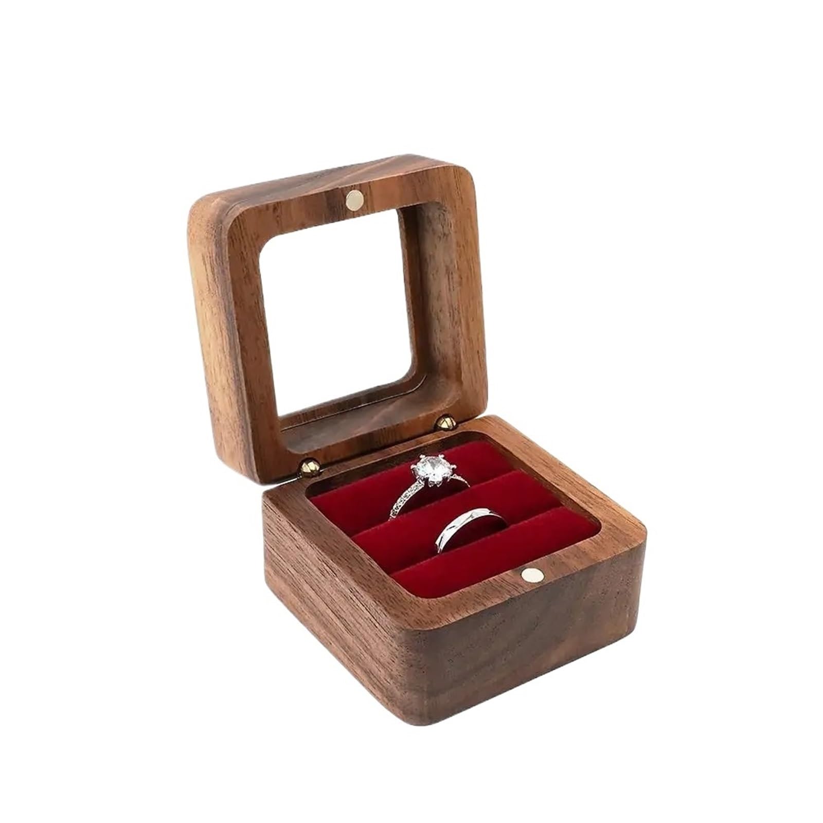 MKYYIOED Wooden Ring Box Wooden Jewelry Box Lover Ring Display Engagement Wedding Couples Storage Holder Marriage Anniversary