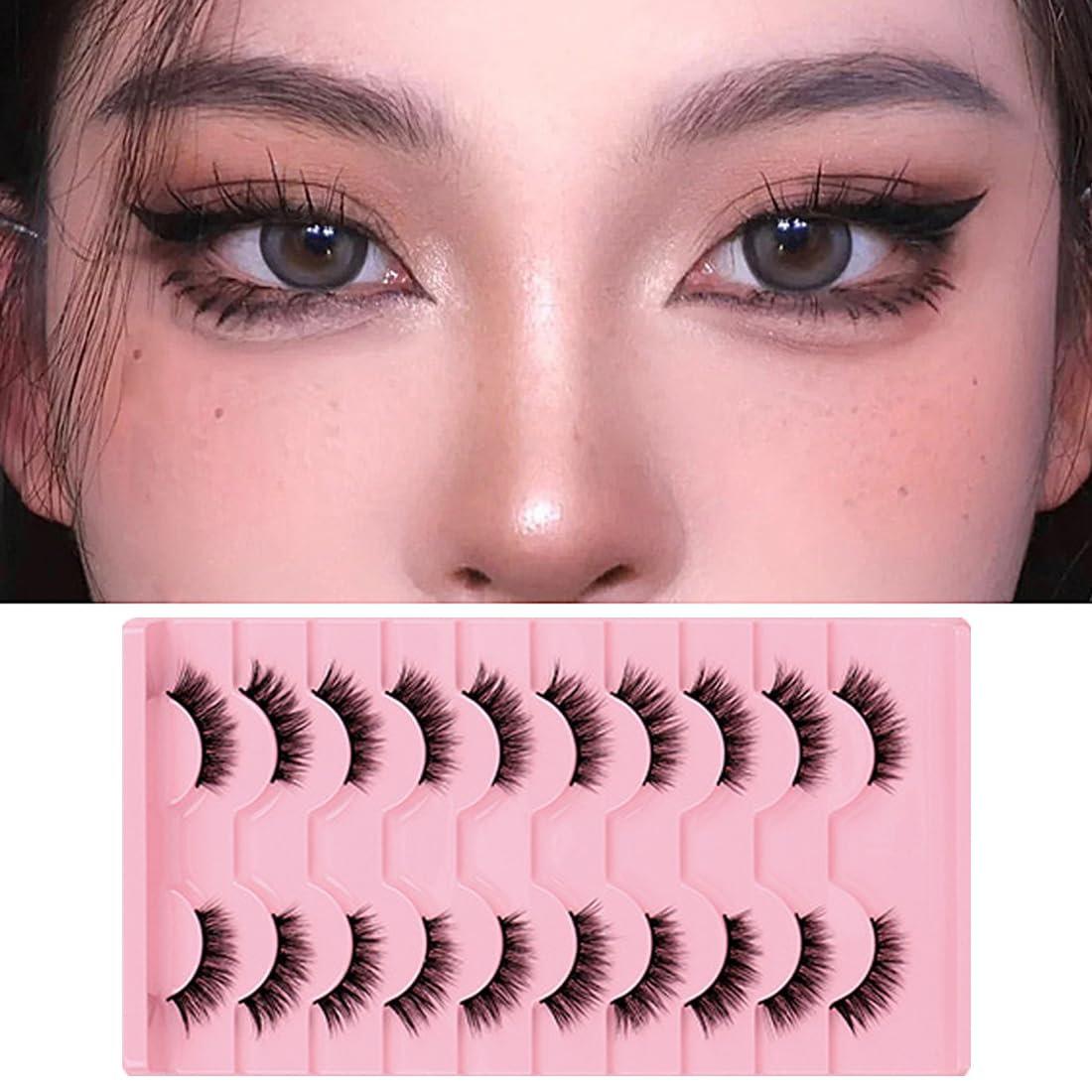 Ciglia finte 10 paia di mezze ciglia finte ciglia naturali cat eye mezze ciglia 3D ciglia ad angolo cat eye