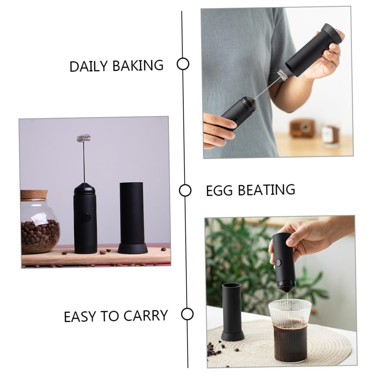 HOLIDYOYO Handheld Electric Frother Mixer Portable Foam Maker for Latte Art Cream Mixing and Whisking Food-grade Ergonomic Design Battery Operated