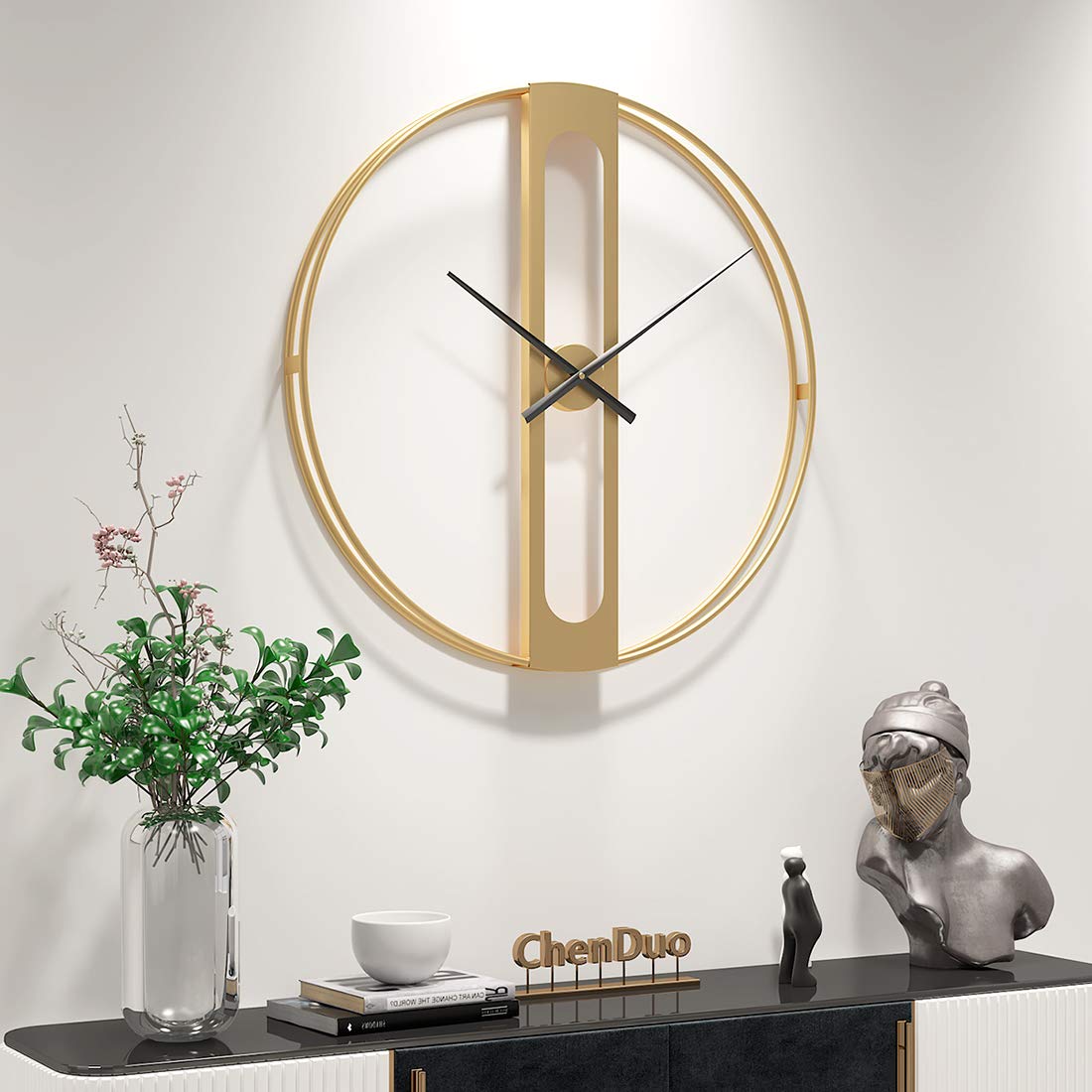 Orologio da Parete Semplice, Grandi Oro Silenzioso Orologio da Muro 50cm Industriale Moderno Orologio da Parete in Ferro, per Soggiorno, Cucina, Ufficio