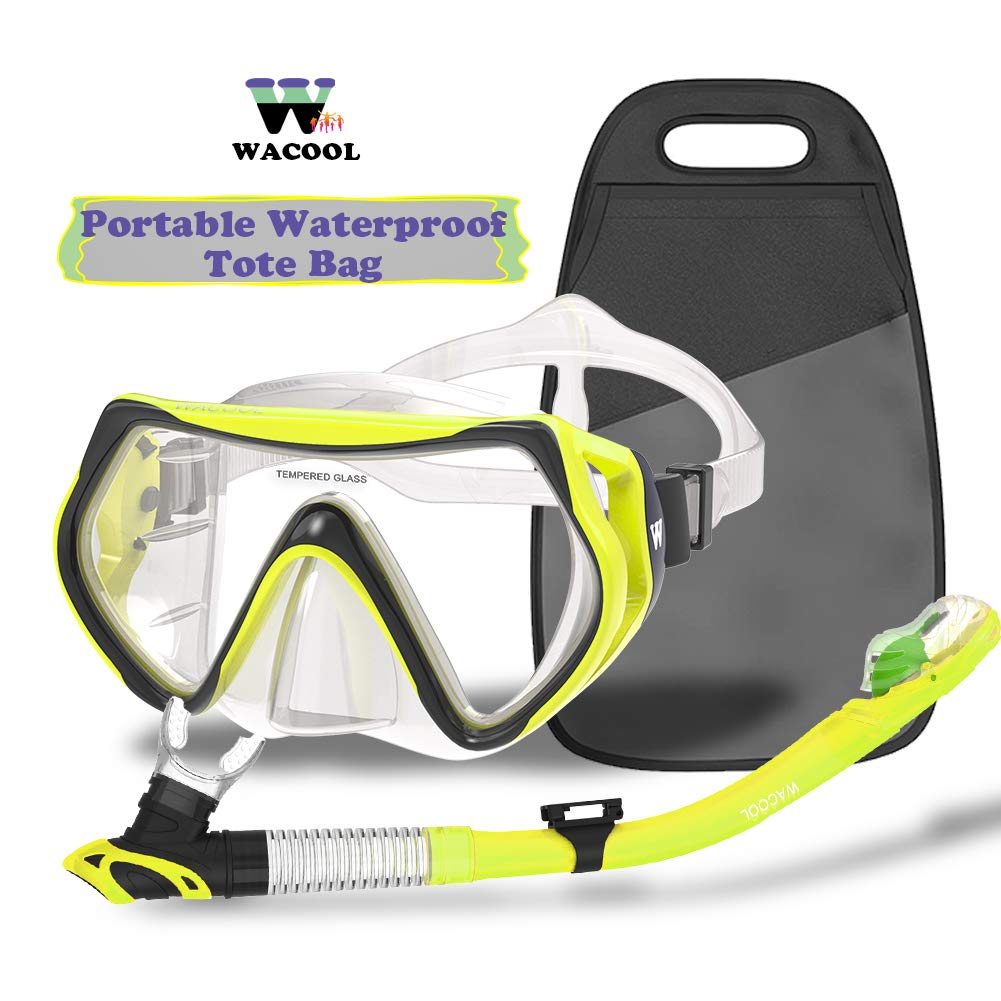 WACOOL Set Da Snorkeling Professionale Adulti - Maschera Con Vetro Antiappannamento E Boccaglio A Secchio Con Valvola Di Sfiato - Blu Lago