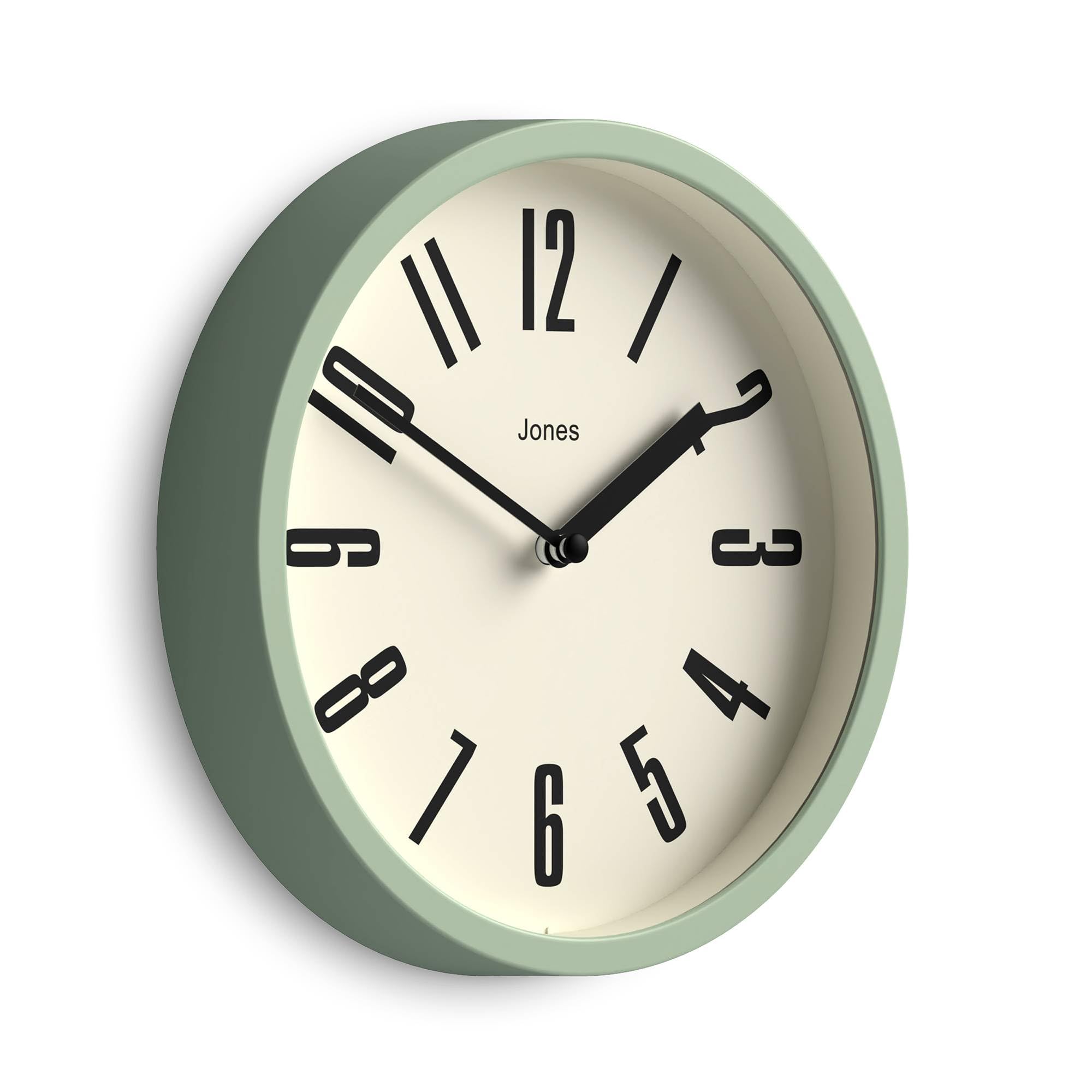 Jones Clocks Green Jones Clocks® Hot Tub Wall Clock | Small Retro Round Clock | 20Cm | Pale | Easy To Read Numbers | Ideal For Kitchen, Office, Kid’s Room, Large Or Small Space