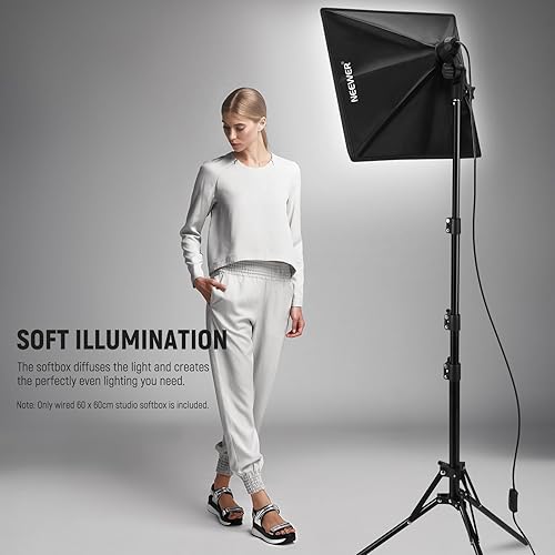 Miniatura 5 de NEEWER Caja de luz de 24 x 24 pulgadas con enchufe de porcelana E26, cable de alimentación certificado UL, difusor blanco, adaptador de soporte,