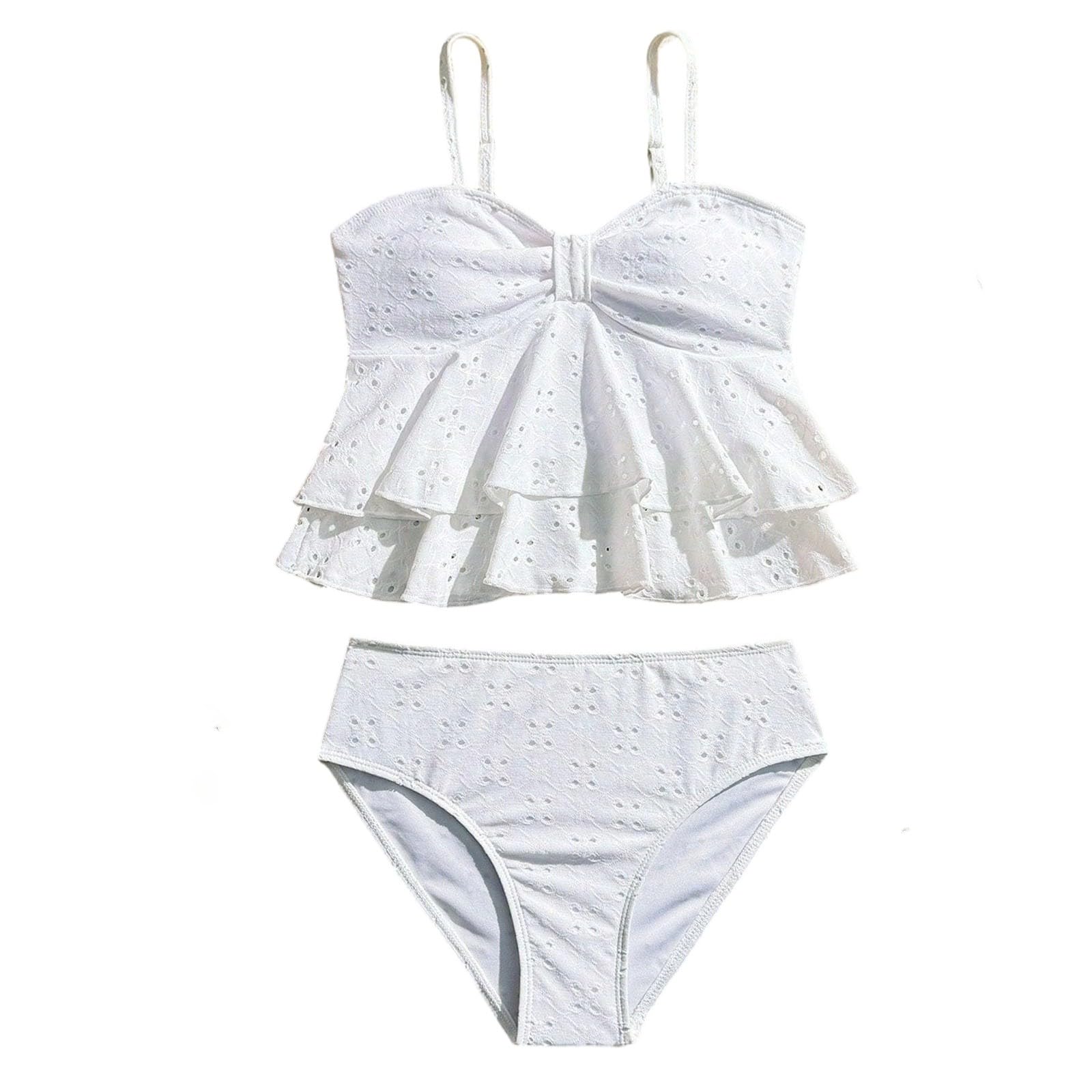 Costume da Bagno Due Pezzi per Ragazze con Tankini a Stampa Floreale e Slip Bikini a Vita Alta con Volant per Adolescenti e Giovani