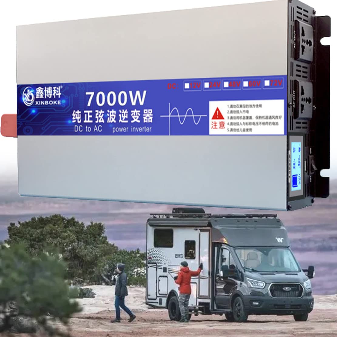 5000w/6000w/7000w Off-grid Czysta Fala Sinusoidalna Falownik 12v/24v/48v/60v/72v Do 230v Konwerter Samochodowy, Dla Rodziny, Kamperów, Sytuacji Awaryjnych,7000W-60Vto220V