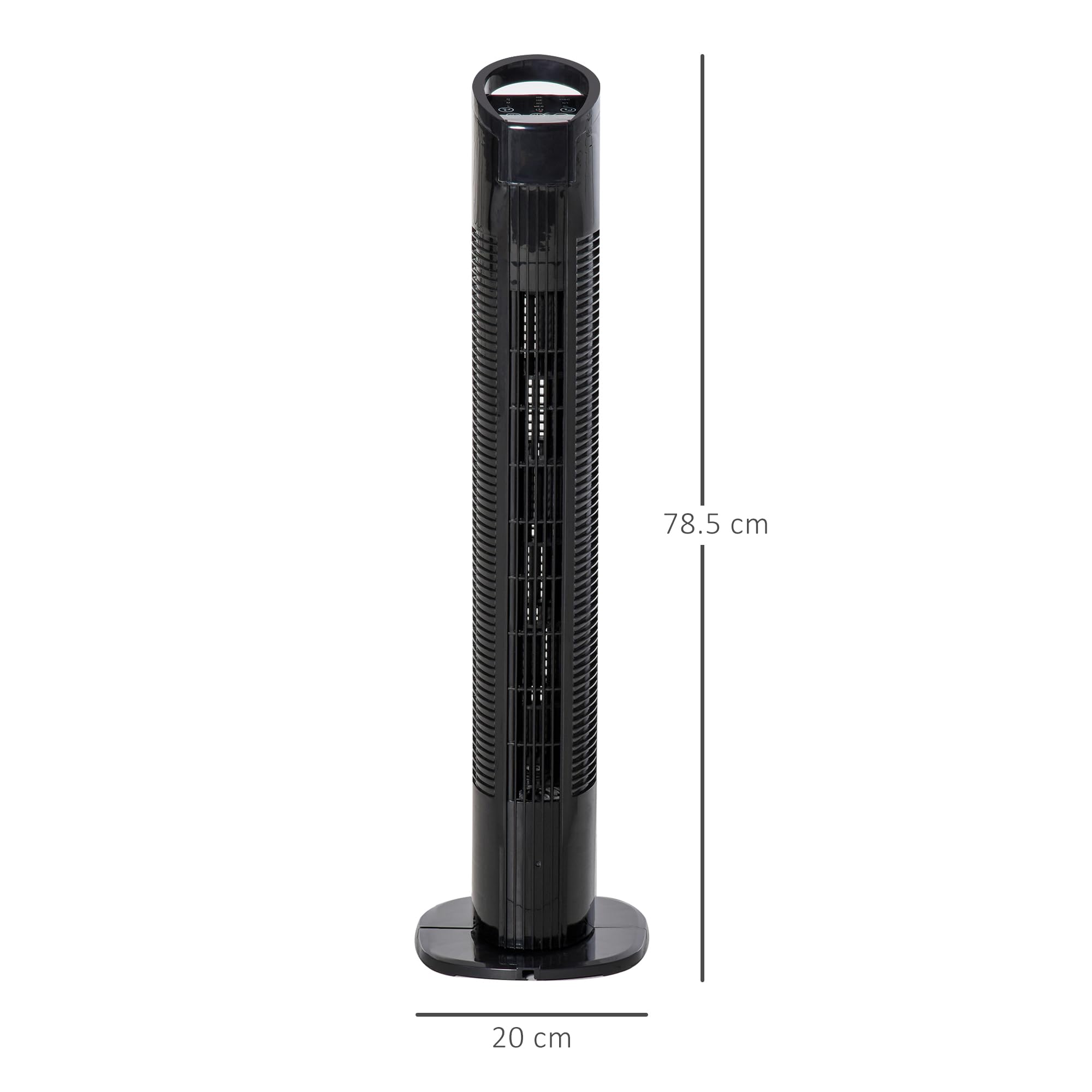 HOMCOM Ventilatore a Torre con Telecomando a 5m, Ventilatore a Colonna, Oscillante 70°, 3 Modalità e 3 Velocità, Schermo LED e Timer 7.5h, 50W, Ø20 x 78.5 cm, Nero