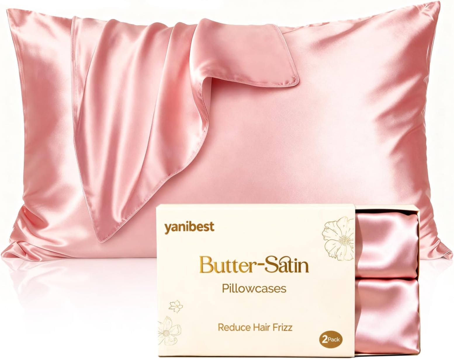 Yanibest Satin Pillowcase, King Size Pillow Cases Set of 2 - Silk Pillow Cases for Hair and Skin with Zipper, Silk Pillow Cases King for 20"x36", Exquisite Packaging for Women Men