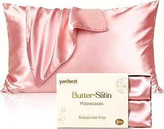 Yanibest Satin Pillowcase, Silk Pillow Cases for Hair and Skin with Zipper, Queen Pillow Cases Set of 2 for 20"x30", Exquisite Packaging for Women Men