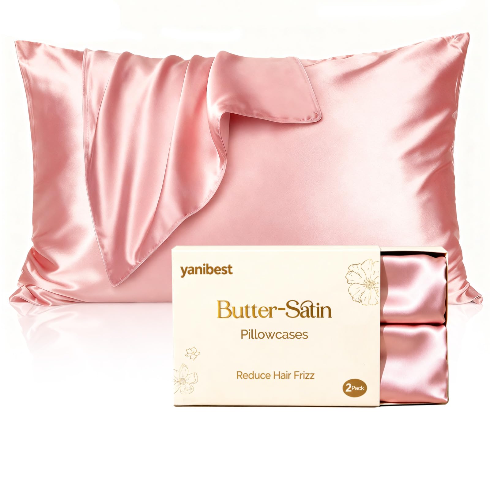 Yanibest Satin Pillowcase, King Size Pillow Cases Set of 2 - Silk Pillow Cases for Hair and Skin with Zipper, Silk Pillow Cases King for 20"x36", Exquisite Packaging for Women Men