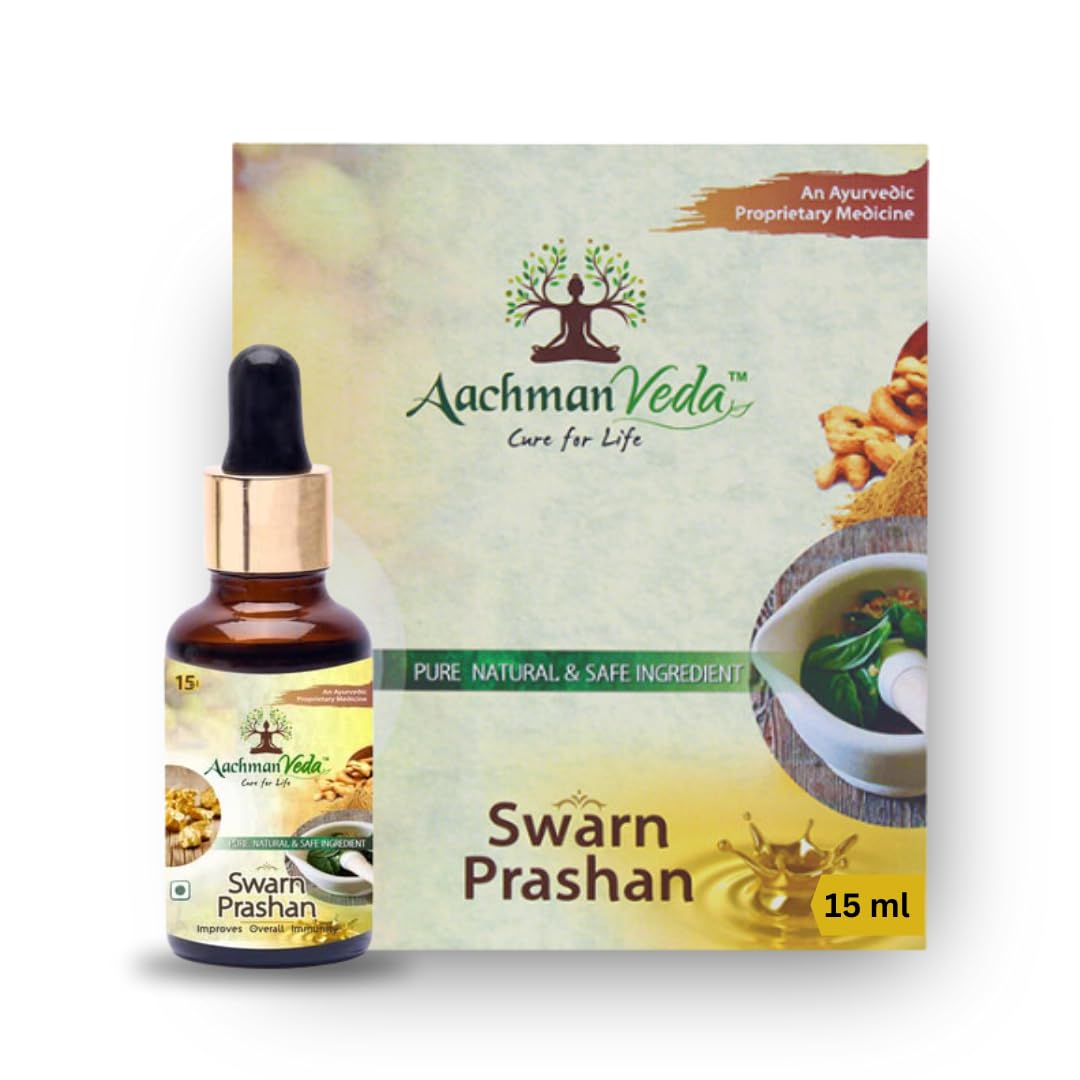 Swarna prashan for kids - Enriched with 24CT Gold immunity booster drop 100% ayurvedic - Ayush Approved 15ml Age 0-15 years - pack of 1