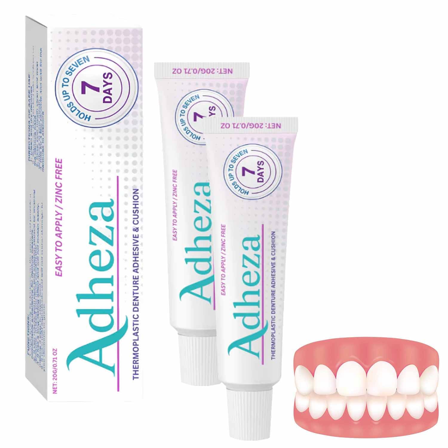 Adheza Cola Dental, Fixador de Dentadura Adheza, Adesivo Termoplástico Forte para Dentaduras (2 peças) - Conforto e Estabilidade para Todos os Dias