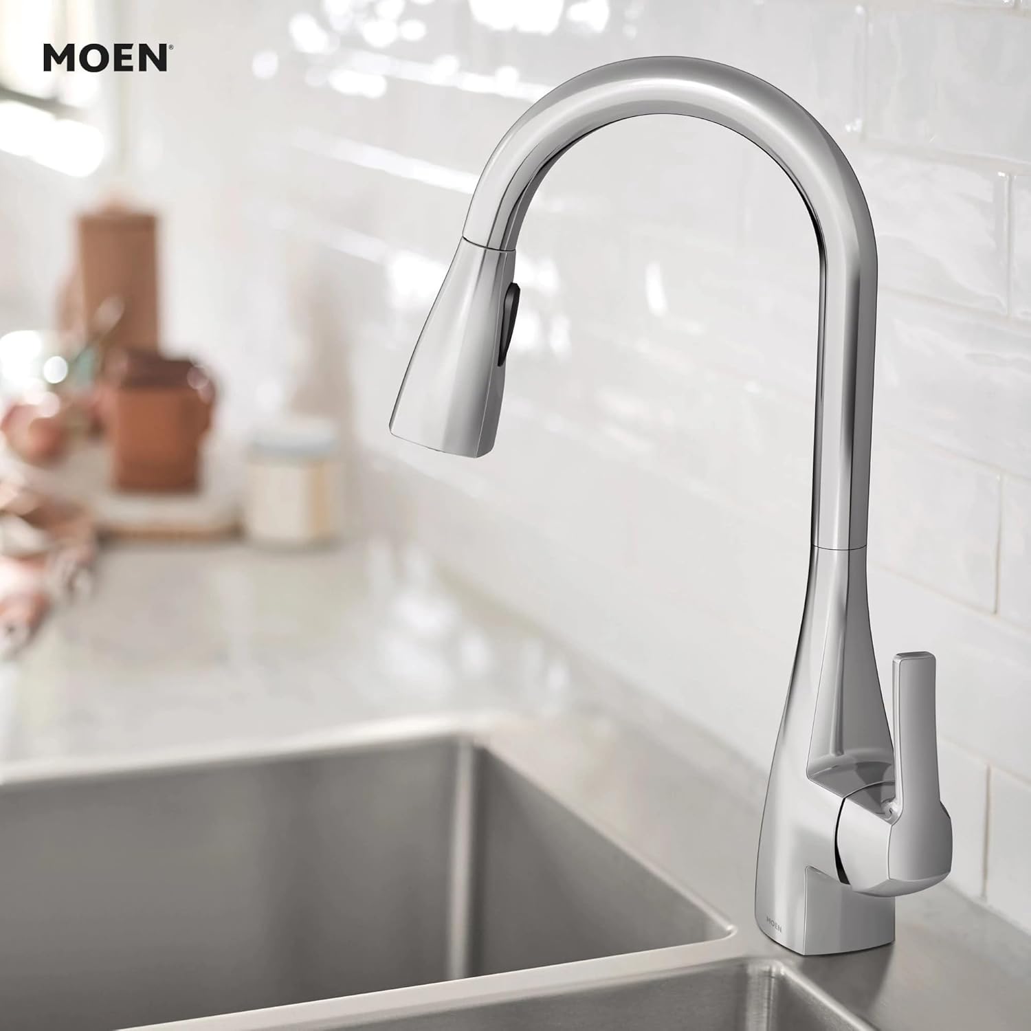 Moen Kiran Chrome One-Handle High Arc Pulldown Kitchen Faucet with Power Clean, 87599