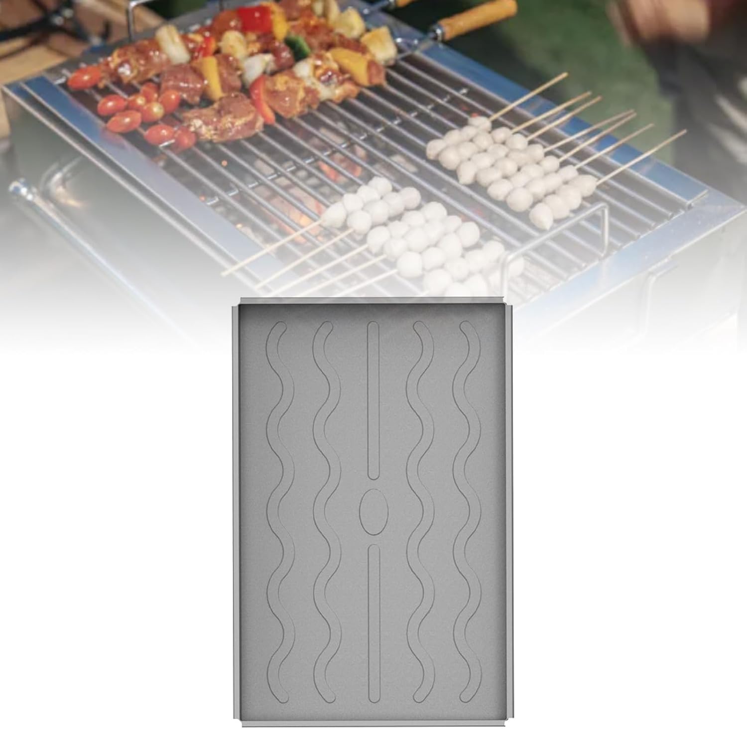 Griddle Mat Silicone Grill Cover, BBQ Protective Cooking Mat, Heat, Non Slip Design, Multi Purpose for Oven Microwave, Food Grade Silicone, Easy to (Gray)