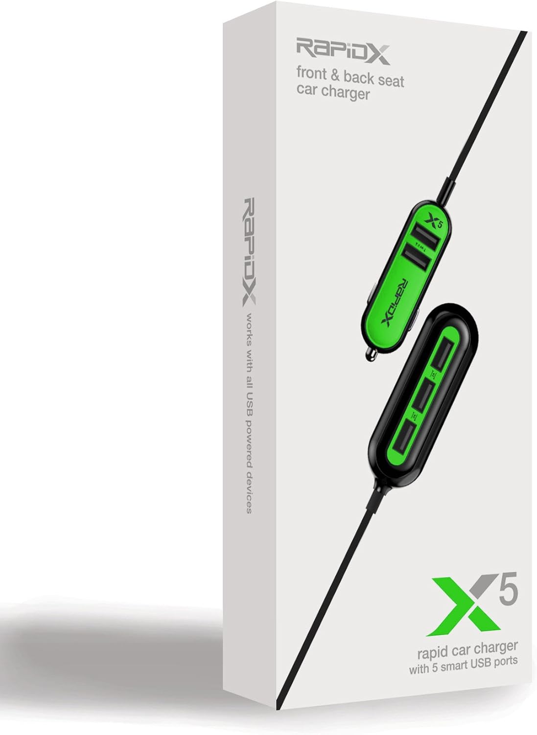 Flash Deals - 60% OFF RapidX X5 5 USB Ports Car Charger 22.4A Green