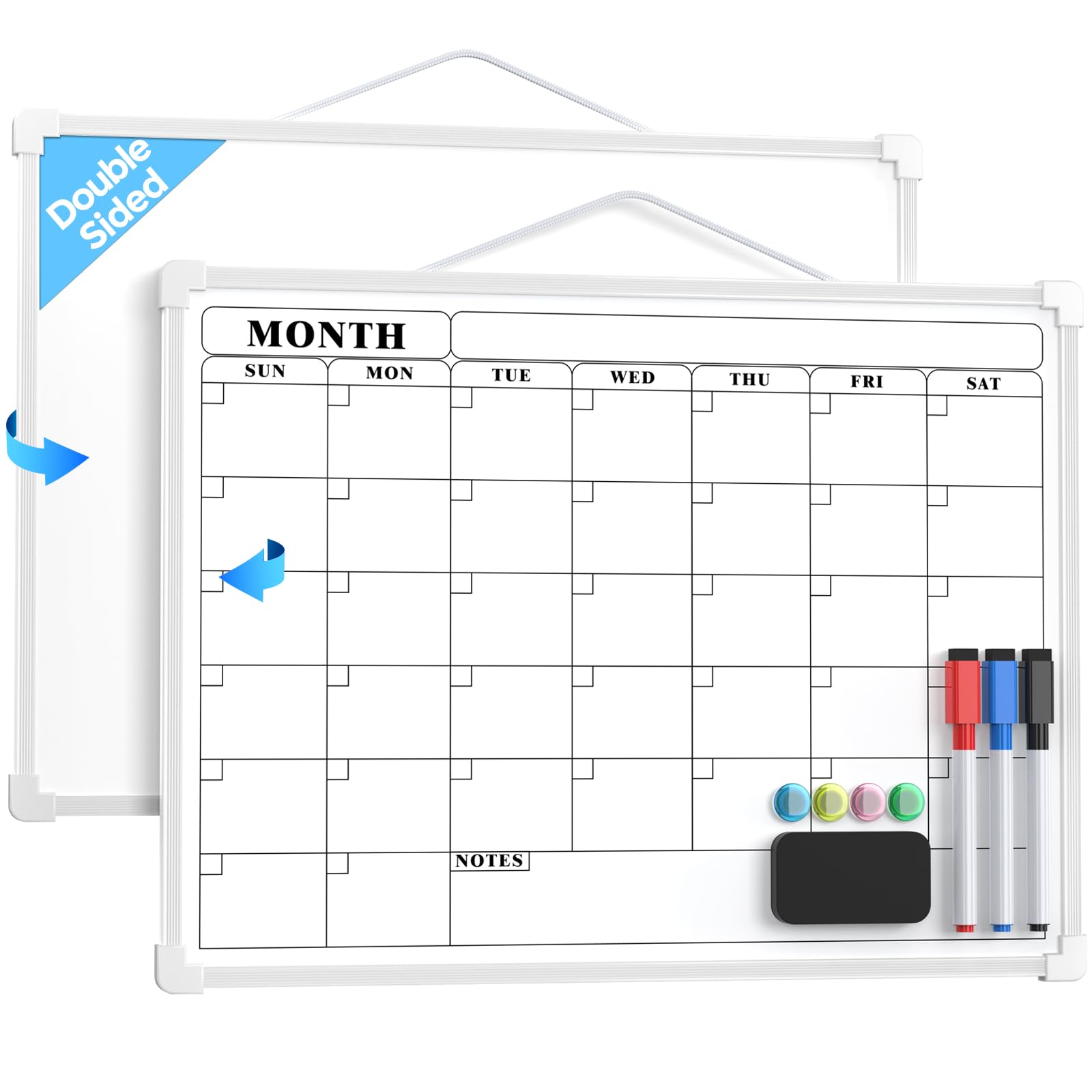 MaxGear Monthly Calendar Dry Erase Board for Wall 16x12 Small Hanging Double-Sided White Board Portable Whiteboard for Planning