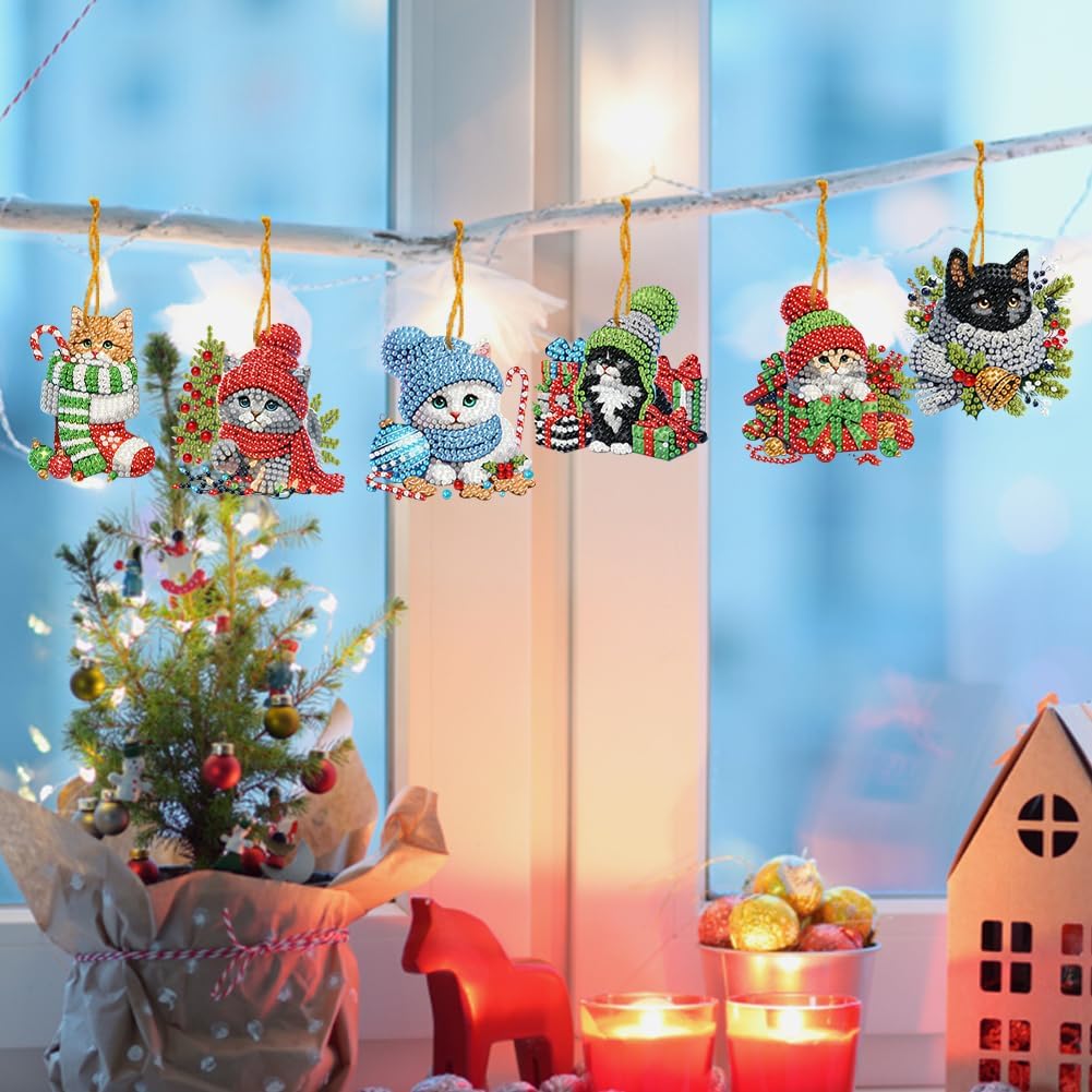 C'eitura 15pcs DIY Dog Cat Acrylic Diamond Art Christmas Hanging Ornaments Kit, Create Your Own Xmas Tree Hanging Pendant for Wall Door Window Decor, Fun Family Holiday Craft Project & GIF
