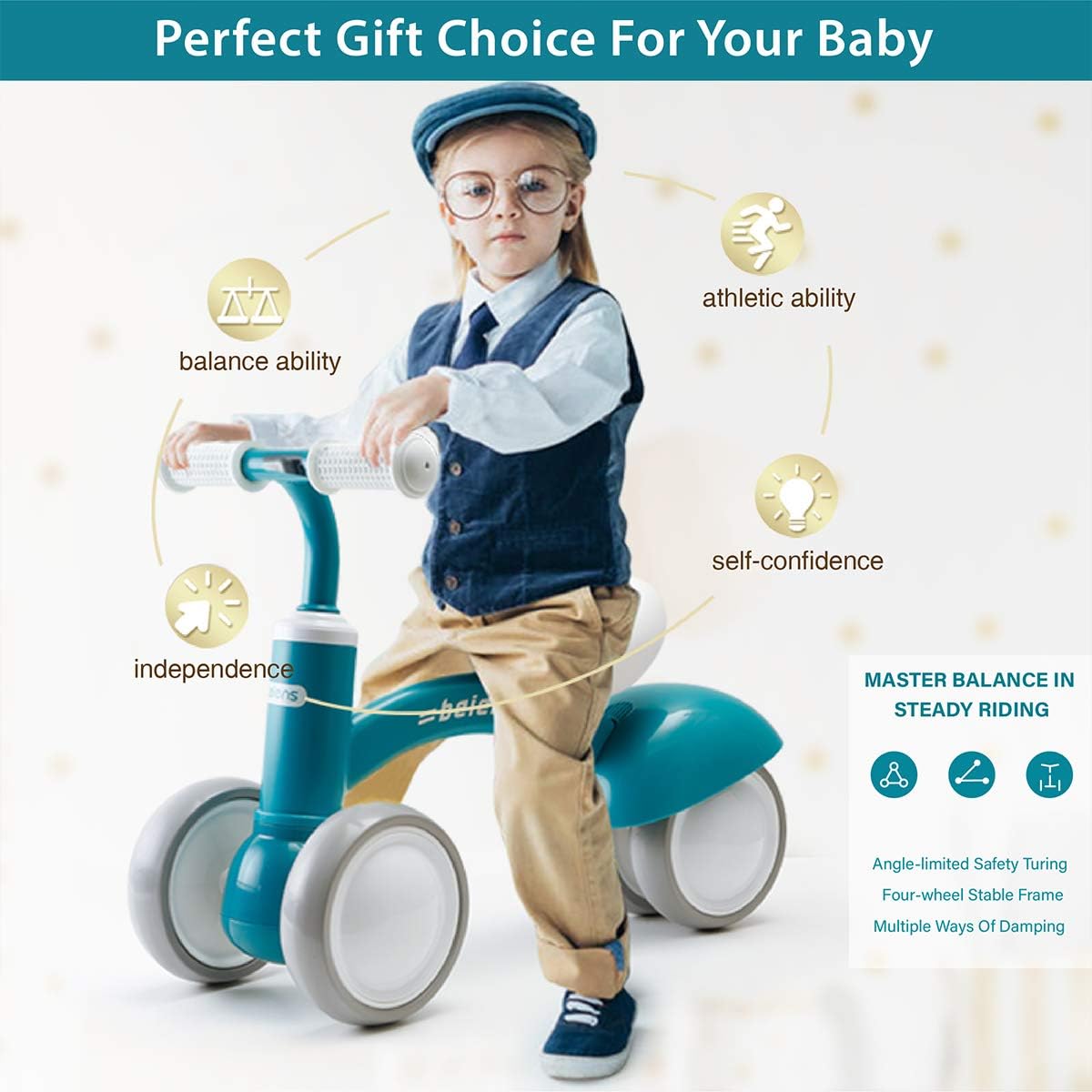 beiens Upgraded Large Baby Balance Bikes, Baby Bicycle, Toddler Bike Riding Toys for 18 Months - 36 Months Boys Girls No Pedal 4 Training Wheels Baby First Birthday Gift Bike (Blue): Sports & Outdoors