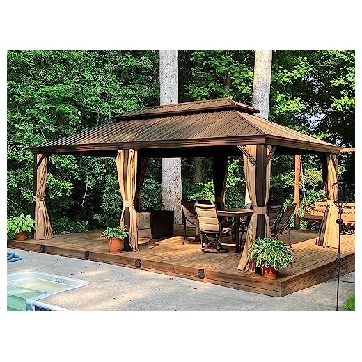 YOLENY 12'x20' Hardtop Gazebo with Galvanized Steel Double Roof, Pergolas Aluminum Frame, Netting and Curtains Included, Metal Outdoor Gazebos for Garden, Patios, Lawns, Parties