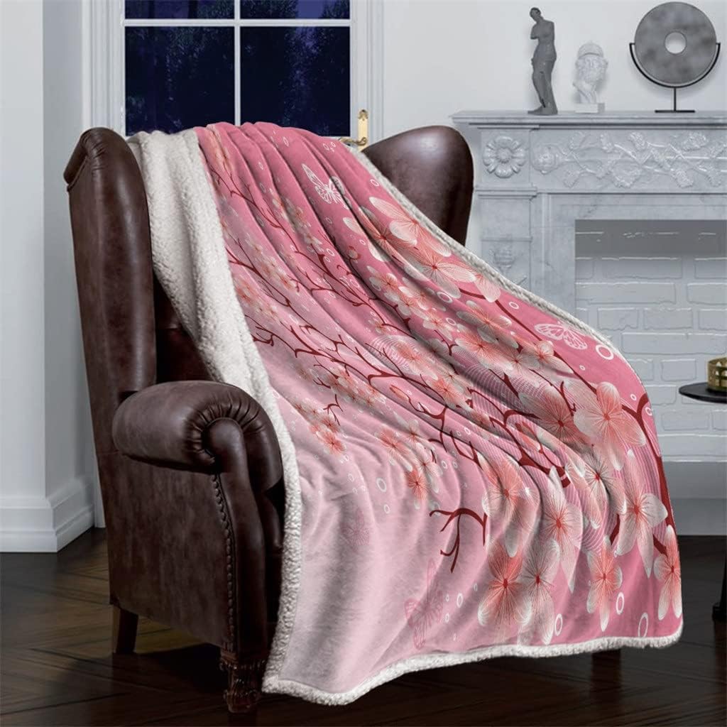 Cherry Blossom Sherpa Blanket Velvet Flannel Bedspreads Office Nap Throw Blankets Sofa Cover