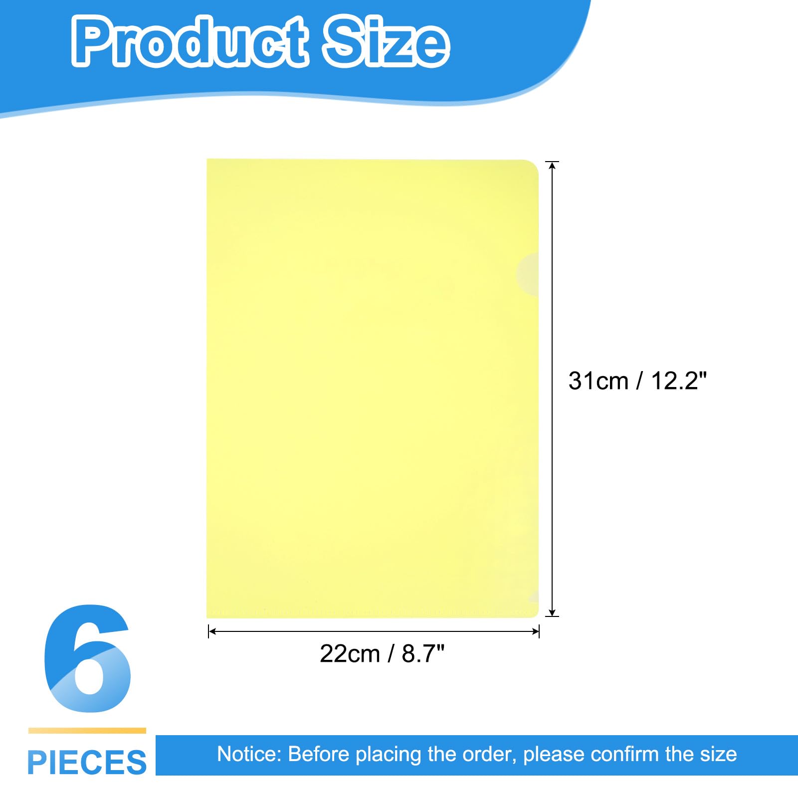 PATIKIL 6 Pack L-Type Plastic Folders, Letter Size Clear Folders for Documents Paper Sleeves Project Folder for Home Office Yellow - Image 2
