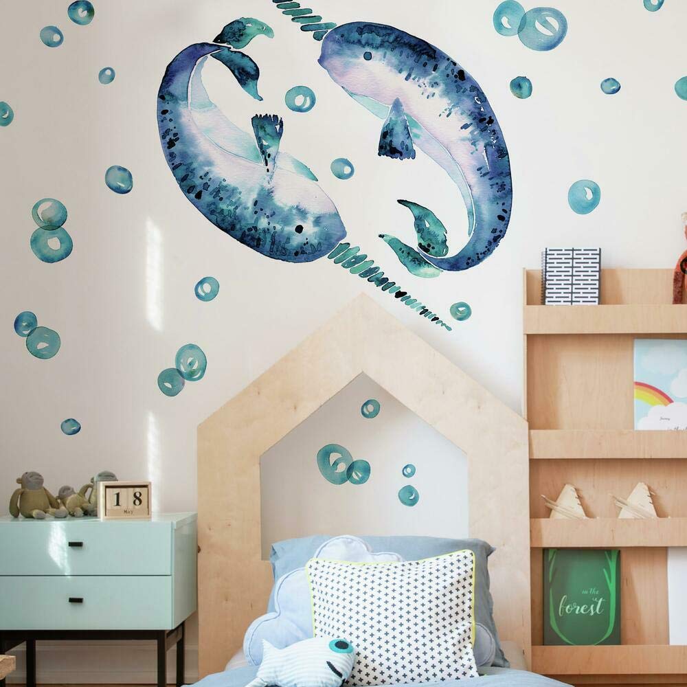 RoomMates RMK4667GM Catcoq Narwhal Giant Peel and Stick Wall Decals
