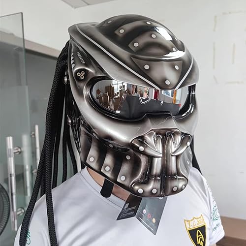 Miniatura 3 de Predator - Casco de motocicleta de cara completa con trenza de pelo y luz LED para montar al aire libre o fiestas en club, y accesorio de acción en
