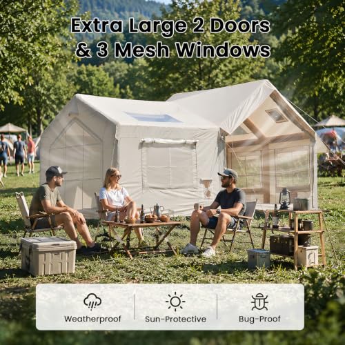 Image of Inflatable Tents for Camping, Large Blow Up Tent with Hand Pump, Easy Setup InflatableTent 4 Season Tent, Waterproof Oxford Air Glamping Tents for Camping Adult 4 /6 /8 /10 /12 Person