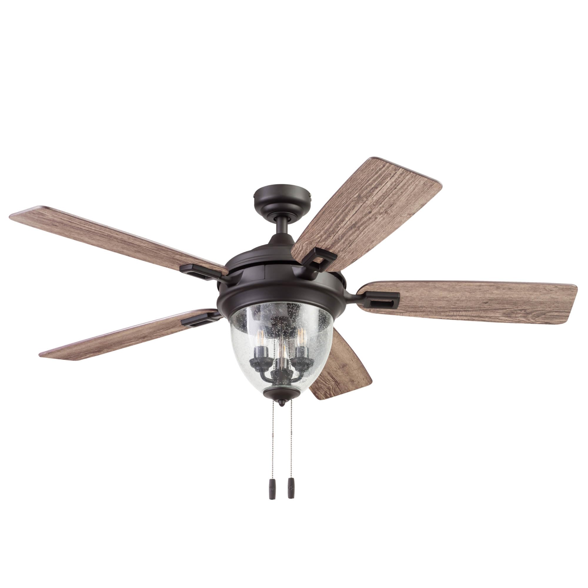 Honeywell Ceiling Fans Glencrest, 52 Inch Indoor Outdoor LED Ceiling Fan with Light, Pull Chain, Dual Mounting Options, ETL Damp Rated, Dual Finish Blades, Reversible Motor - 50615-01 (Bronze)