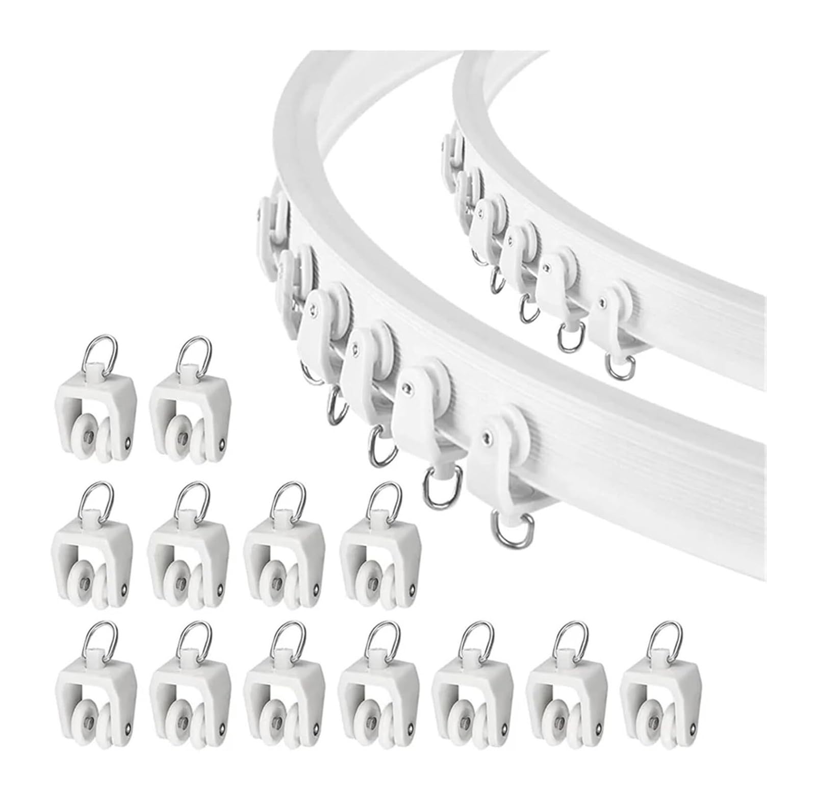 PUYUNA Ceiling Window Curtain Track Rollers Plastic Gliders With Hooks White/Black 15-50pcs(White,50pcs)