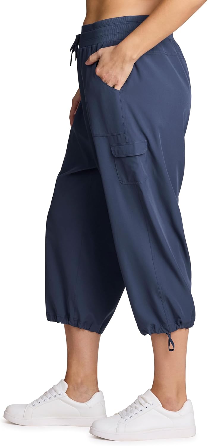 RBX Active Women's Plus Size Fashion Lightweight Woven Body Skimming Drawstring Cargo Capri Pant - Image 4