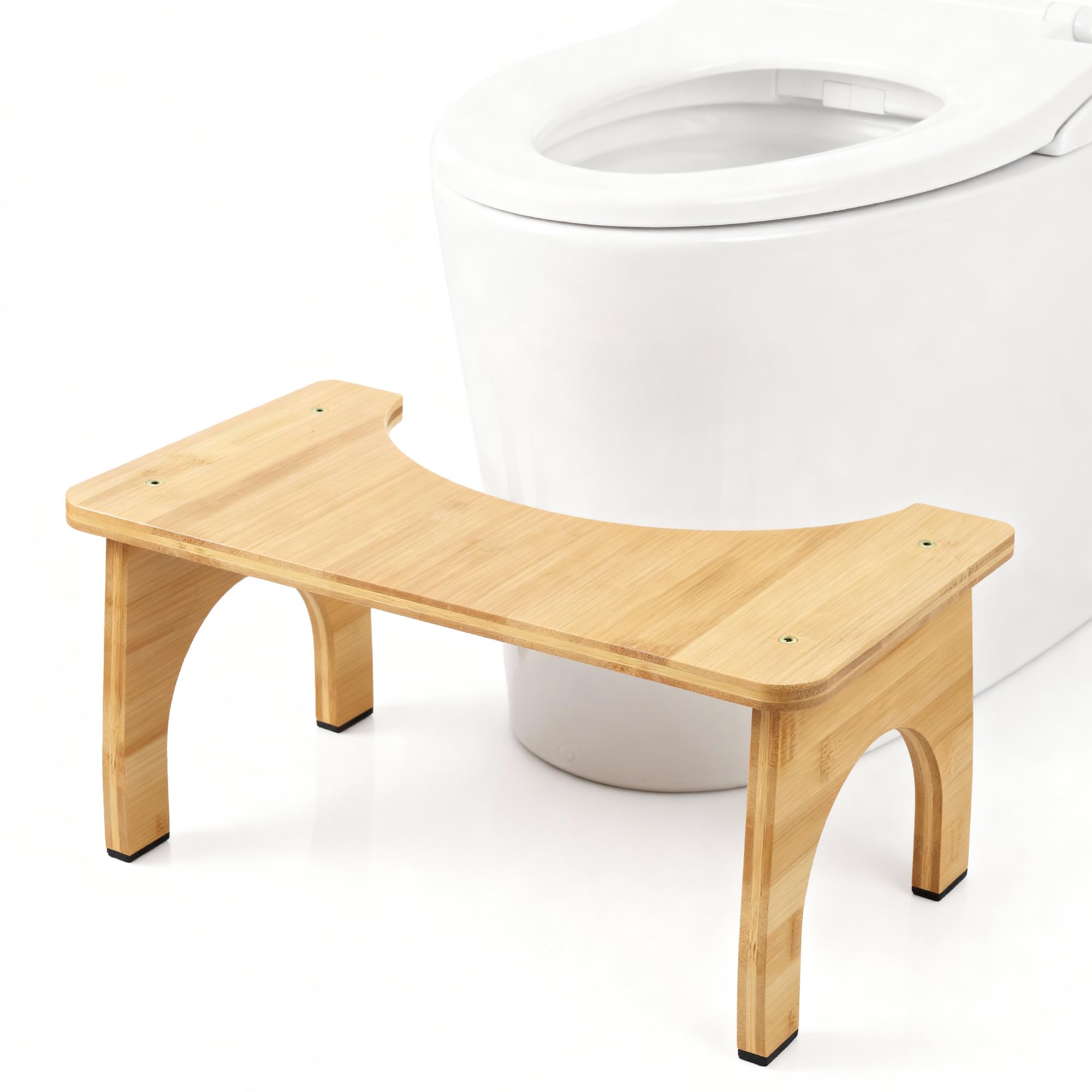 Bambústyle Taburete de Inodoro de Bambú para Adultos y Niños – Taburete Baño Antideslizante con Base Estable, Color Natural