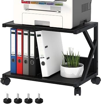 aboxoo Desktop Printer Stand with 2 Tier Wood Storage Shelves,Under Desk Printer Table,Multi-Purpose Home Office Desk Organizer for Fax Machine, Scanner Black