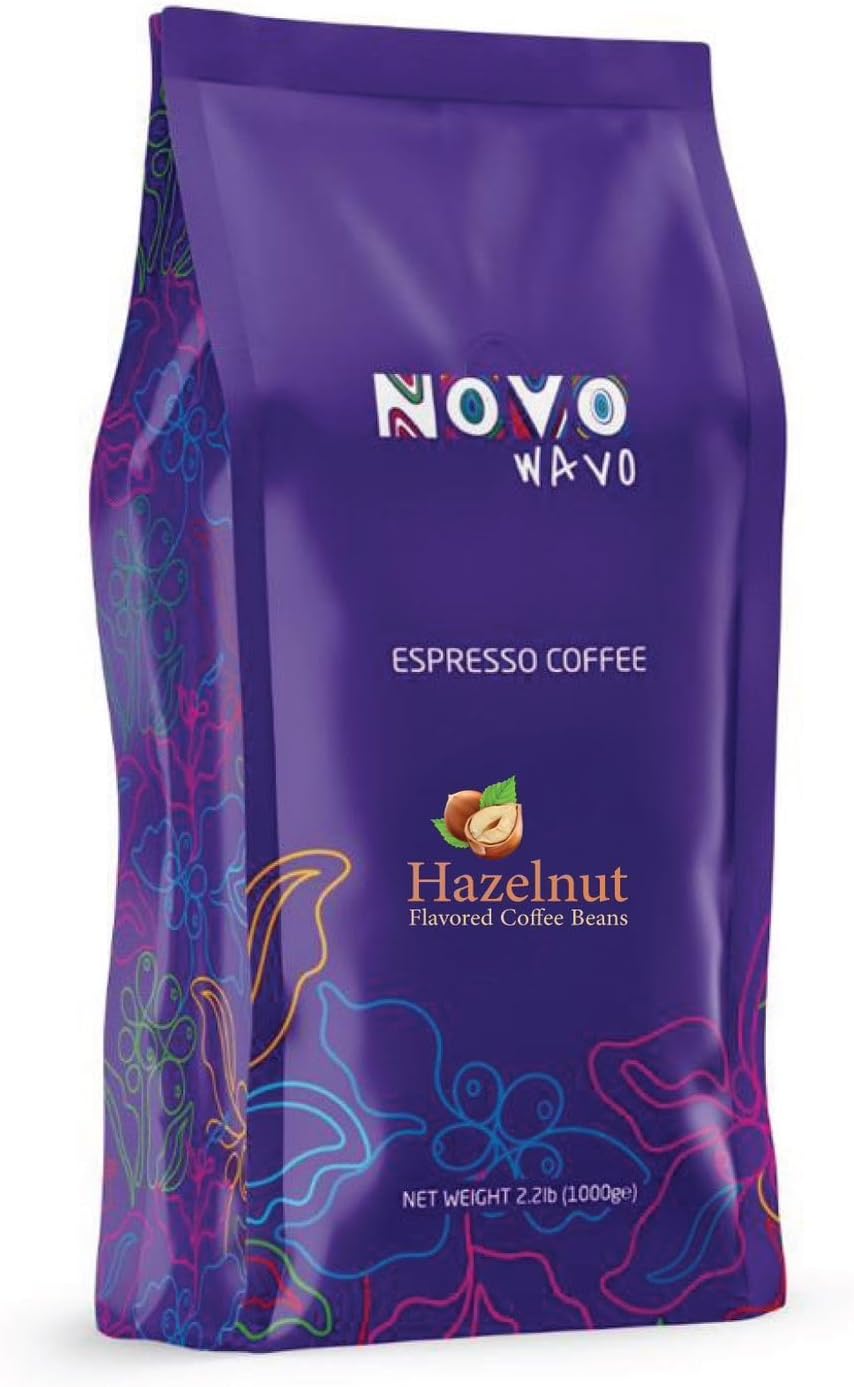 NOVO WAVO Creamy Hazelnut Flavored Coffee, Whole Bean Medium Roast Coffee Light-Medium Espresso Roast Premium Quality Aromatic 2.2 Pound Pack of 1